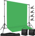 10x7ft Adjustable Photography Backdrop Stand Kit – Photo Studio Background Support with 4 Crossbars, 4 Clamps, 2 Sandbags (with 9 * 6 Feet Green Backdrop Curtain) by Hikpik