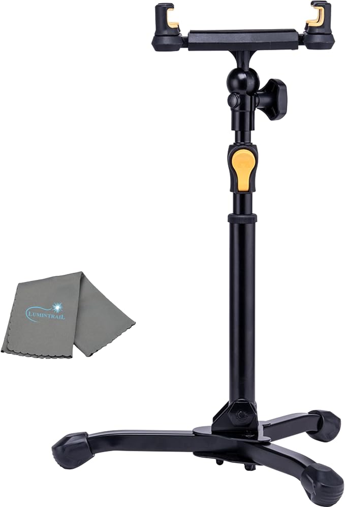 Hercules Stands DG307B-TS2 Tabletop Tablet & Smartphone Stand, 360 Degree Adjustment, One-Handed Height Adjustable, Weighted Base, Compatible with iPad & Samung Galaxy Tablet, Bundle w/ Cleaning Cloth by Lumintrail