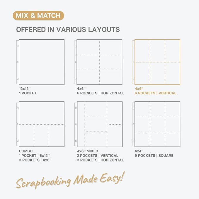 Dunwell 12x12 Scrapbook Page Protectors, 4x6 Photo Sleeves for 3 Ring Binder, 25-Pack Vertical Photo Album Refill Pages, Holds 300 Pictures, 13-1/8" x 12-5/8", Fits 12x12 3-Ring & D-Ring Albums - Image 7