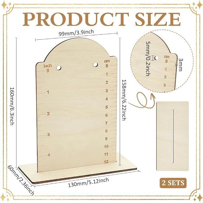 FINGERINSPIRE 2 Pcs Earring Measurement Display Stand 5.1x2.4x6.3 Wood Ear Stud Stand Earring Organizer Frame with Measurement Floral White Arch-Shaped Earring Holder for Measuring Selling Earring - Image 2