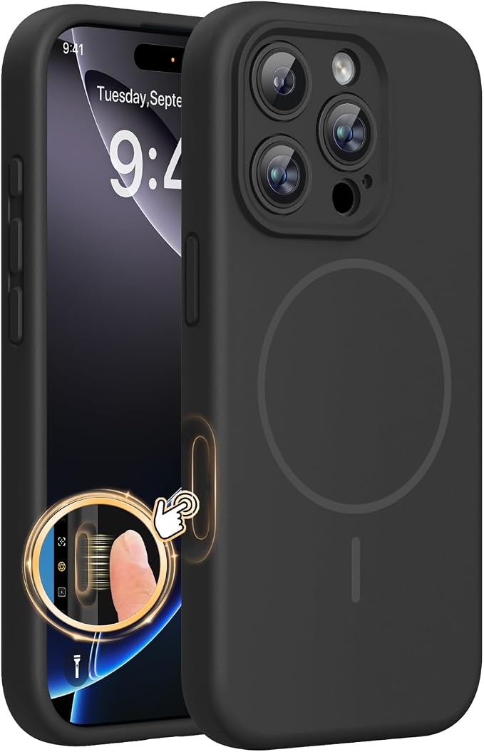 miracase Magnetic for iPhone 16 Pro Case, [Soft Anti-Scratch Microfiber Lining], Compatible with MagSafe, Liquid Silicone Case Shockproof Drop Protection Phone Case for 16 Pro,Black | Compatible with MagSafe, Soft Microfiber Lining, Liquid Silicone Cas... by Miracase
