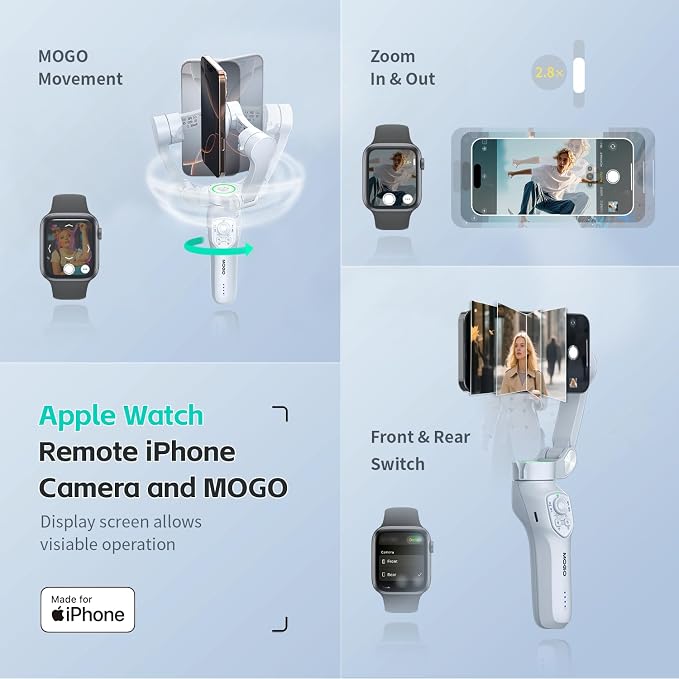 COMITOK Only for iPhone, MOGO [Apple MFi Certified] Gimbal Stabilizer for iPhone Stabilizer for Video Recording, Native Camera Control by Remote & Apple Watch, Background Mode Tracking in iOS26 - Image 8