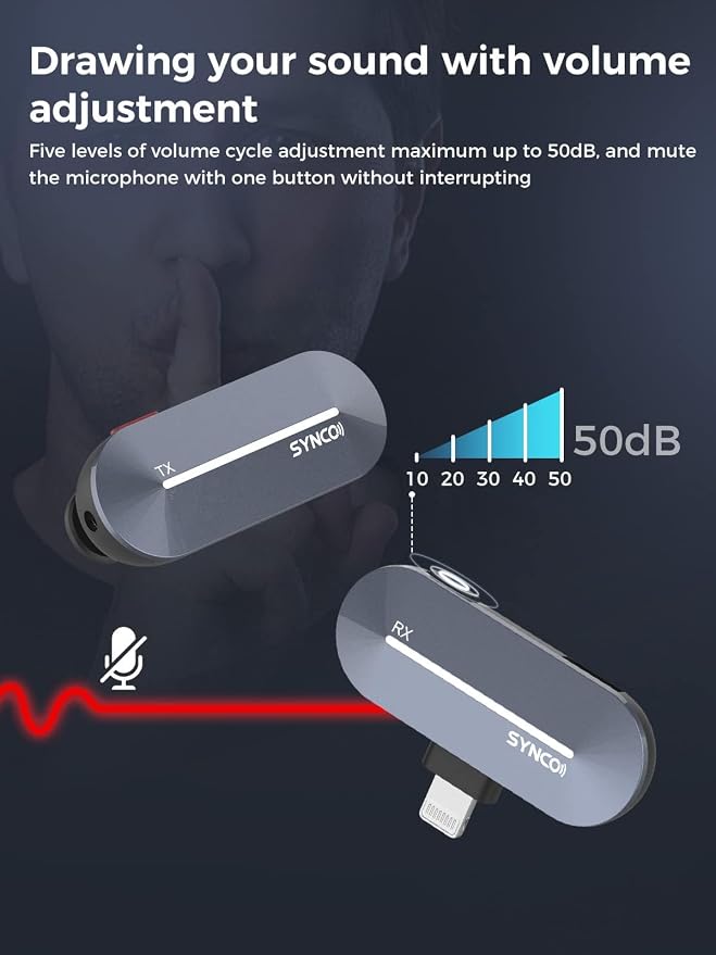 SYNCO P2L Wireless Lavalier Microphone for iPhone, Dual Lapel Mic with Noise Reduction, 9 Voice Effects, Charging Case, Plug & Play Mini Microphone for YouTube, Vlog & Live Streaming - Image 7