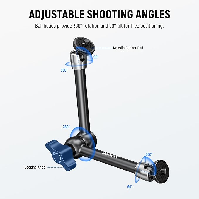 NEEWER 9.8"/25cm Adjustable Friction Magic Arm with 1/4" Screw on Both Ends, Compatible with SmallRig Cage, Flash/LED Light/Microphone/Monitor/SuperClip, Max Load 4.4lb/2kg, ST08 - Image 3