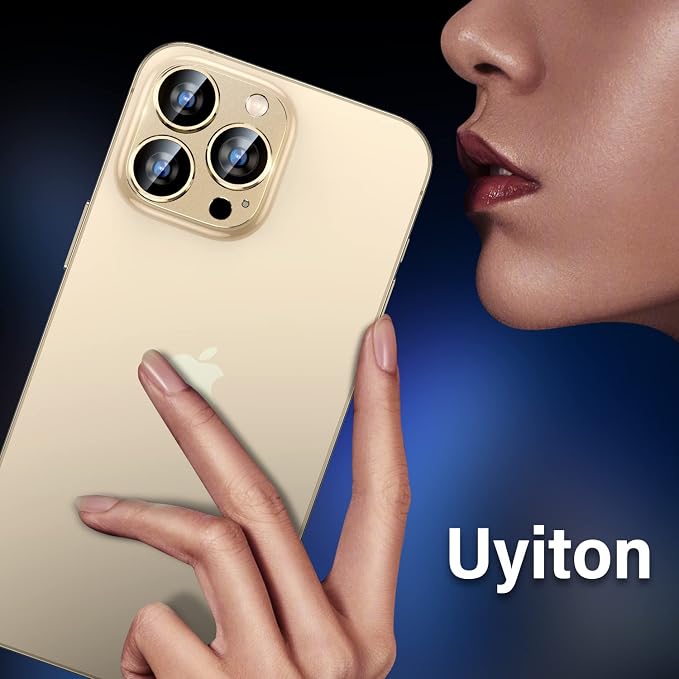 Uyiton for iPhone 14 Pro/iPhone 14 Pro Max Camera Lens Protector | Not Easy to Break, Strong Adsorption, Case-Friendly, Metal 9H Sapphire Glass Rear Camera Screen Cover, Gold - Image 6