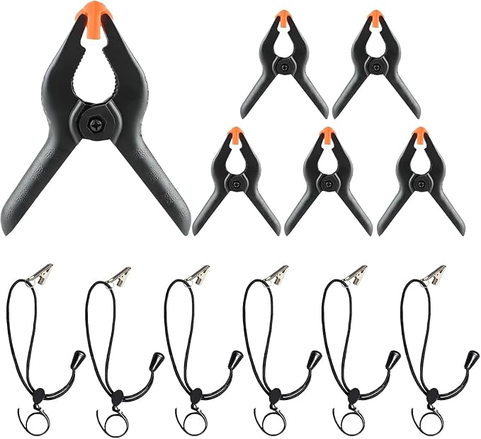 6 Pack 4.5 Inch Heavy Duty Spring Clamps & 6 Pack Backdrop Clips | Elastic Nylon Backdrop Clamps Holder Background Clips for Video Photography Background Support, Canvas, Creation and Home Use by Vevelux