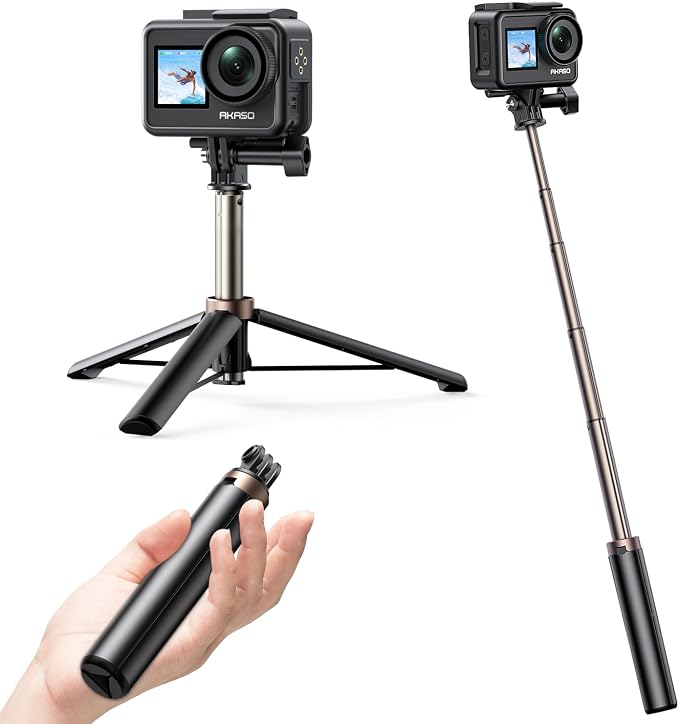 AKASO 23.6"/60cm Selfie Stick Tripod Extendable Action Camera Mount | Compatible with AKASO EK7000/Brave 4/EK7000 Pro/Brave 7 LE/Brave 7/GoPro Hero 13/12/11/10/ 9/Max/DJI Osmo Action 5/4/3 by AKASO