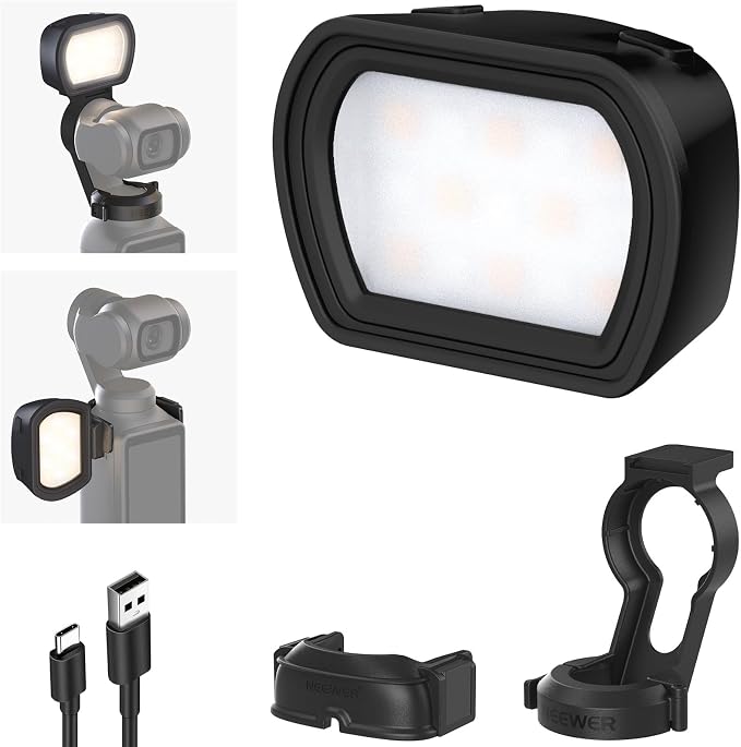 NEEWER Basics Magnetic Light Compatible with DJI OSMO Pocket 3 Xtra Muse | Gimbal Camera Auxiliary Light, USB C Rechargeable Mini LED Fill Lighting Attachment, Selfie Vlog Video Recording, M21 Black by Neewer