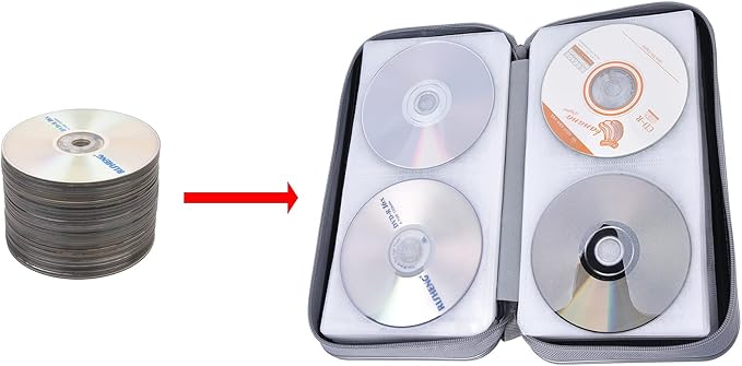 UENTIP CD Case,96 Capacity Hard Plastic DVD Case Holder for Car Home Travel | CD DVD Storage,Zipper Closure,Scratch-Resistant Sleeves,Stay Away Dust and Damp,Storage Music Video Gaming Discs Blu-ray - Image 6