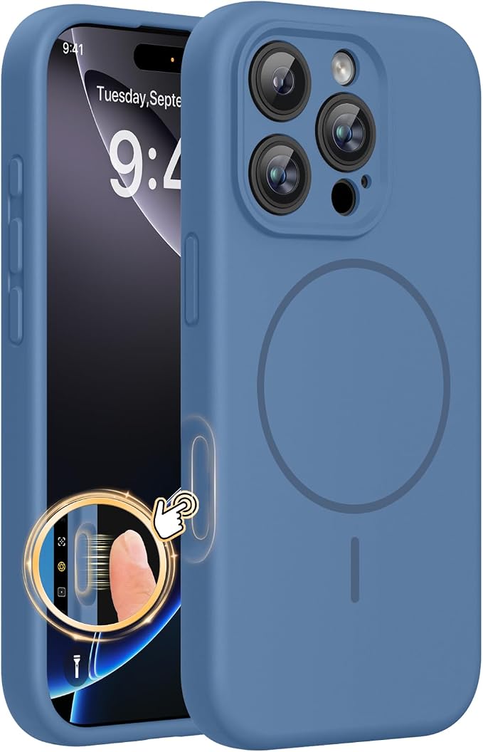 miracase Magnetic for iPhone 16 Pro Case, [Soft Anti-Scratch Microfiber Lining], Compatible with MagSafe, Liquid Silicone Case Shockproof Drop Protection Phone Case for 16 Pro,Glass Blue | Compatible with MagSafe, Soft Microfiber Lining, Liquid Silicon... by Miracase