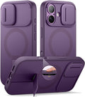 SURITCH for iPhone 17 Case with Camera Control Cover, Camera Slide Cover and Adjustable Kickstand, Compatible with MagSafe, Shockproof Bumper Protective Cases 6.3 Inch, Dark Purple by SURITCH