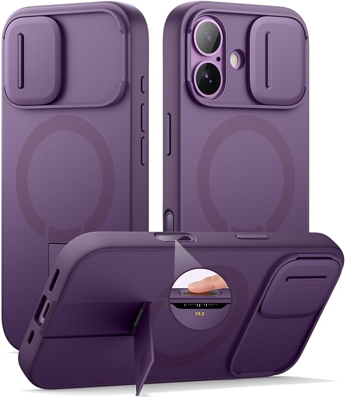 SURITCH for iPhone 17 Case with Camera Control Cover, Camera Slide Cover and Adjustable Kickstand, Compatible with MagSafe, Shockproof Bumper Protective Cases 6.3 Inch, Dark Purple by SURITCH