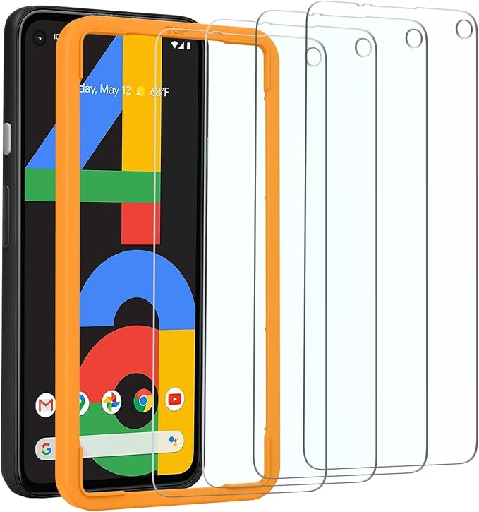 OMOTON [4 Pack] Screen Protector for Google Pixel 4a (Not Fit for 4a 5G), Scratch Resistant/Easy-Install/Bubble Free/Tempered Glass Screen Protector Compatible with Google Pixel 4a by OMOTON