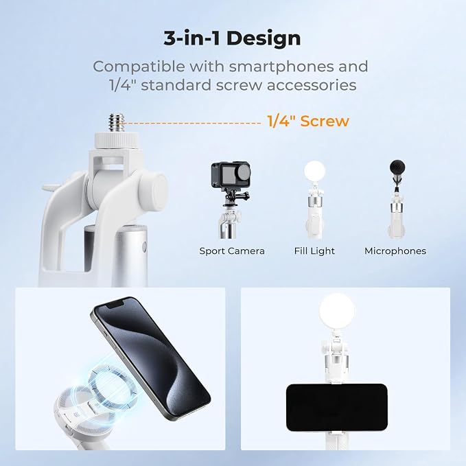 K&F CONCEPT 72" Selfie Stick for iPhone, Phone Tripod with Light | Clip & Magnetic, Light, Remote, 1s Open & Close, Compatible with iPhone 17-12 Osmo Pocket 4/3 Luna Ultra, X97C6 - Image 3