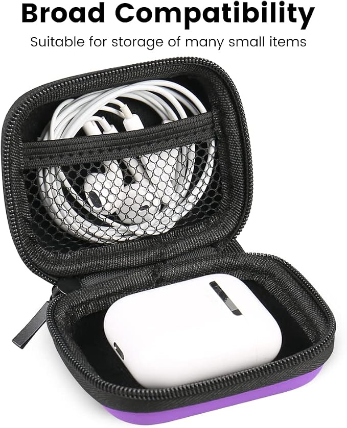 Earbud Case, RISETECH Earphone Case Holder Hard EVA Headphone Small Zipper Pouch Compatible with Wireless in-Ear Headset, SD Cards, USB Charger Cable, AirPods, Sony Wired Earbuds with Keychain -Purple - Image 3