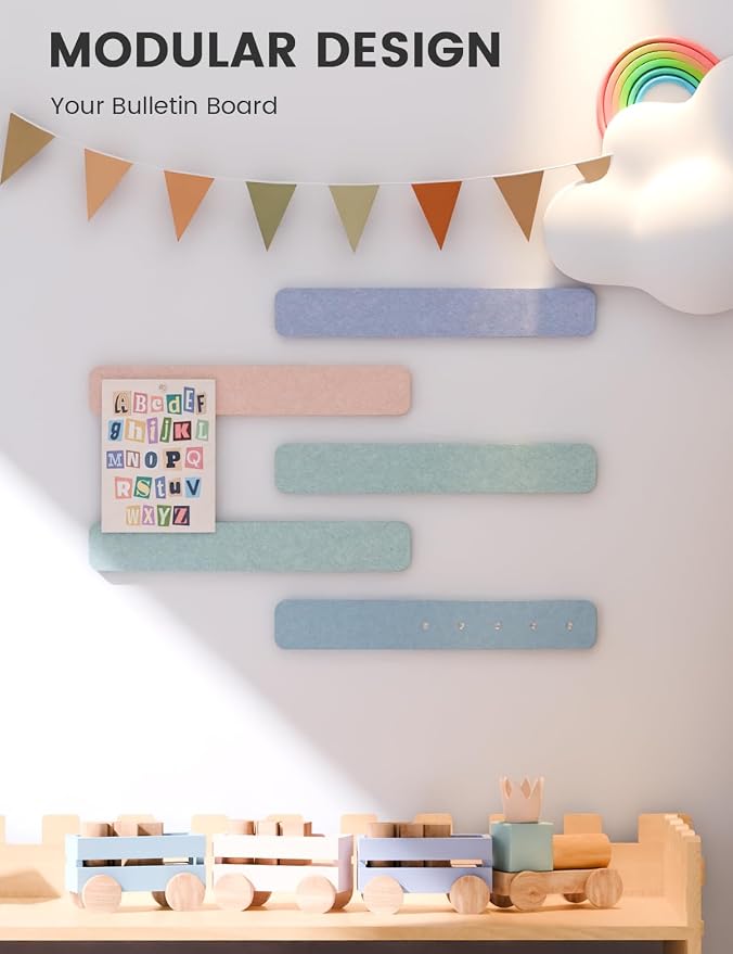 Fluxynara 13" x 2" Felt Wall Panels, Coastal Haze | 5-Pack Includes 35 Push Pins and Adhesive Tabs for Photos, Notes and Decor in Bedroom Doors, Home Office or Studios - Image 5