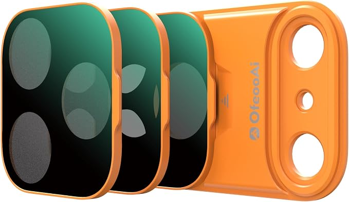 Magnetic UV Filter for iPhone 17 Pro, Snap-On Smartphone Camera Lens Filter with Adhesive Metal Base Mount, HD Optical Glass, Works with Phone Cases & Gimbals (Orange-3pack, iPhone 17Promax) by OfeooAi