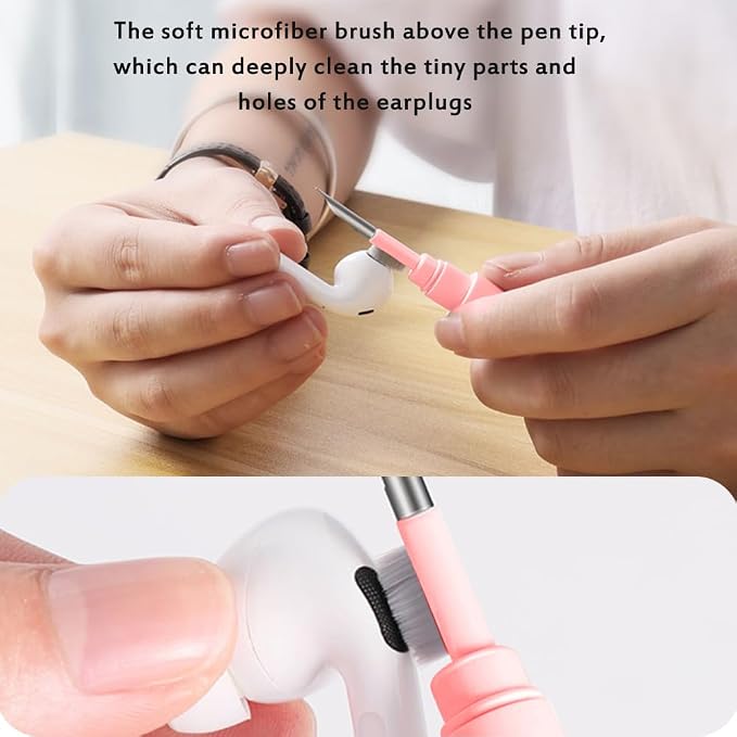 Cleaner Kit for Airpods,Earbuds Cleaning kit for Airpods Pro 1 2 3, Multi-Function Cleaning Tool with Brush Flocking Sponge for Wireless Earphones Bluetooth Headphones Case Camera and Phone (Pink) - Image 4