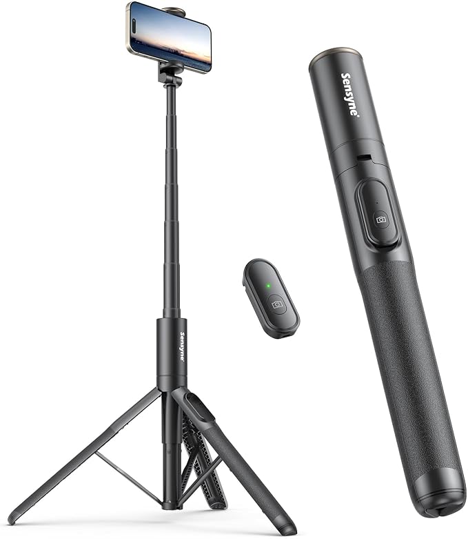 Sensyne 60" Phone Tripod - Selfie Stick, Lightweight All in One Phone Tripod Integrated with Wireless Remote Compatible with All Cell Phones for Selfie/Video Recording/Photo/Live Stream/Vlog（Black） by sensyne