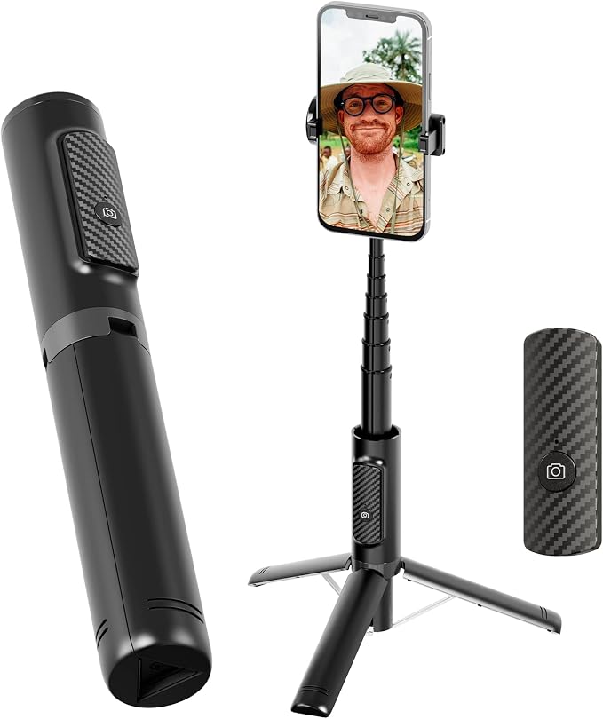 Selfie Stick Tripod with Remote Aluminum Alloy Phone Tripod Bluetooth Remote and 270°Rotation Stand Compatible with iPhone and Android Phone by Unknown