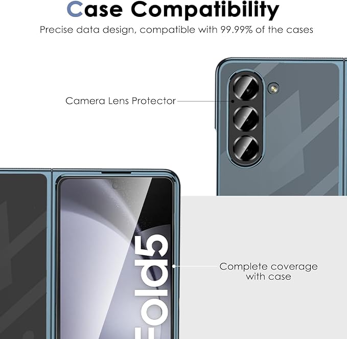 Fotbor [3+3+3Pack] for Samsung Galaxy Z Fold 5 screen Protector, Inner Screen Flexible Film + Back Screen Protector Tempered Glass + [1 Set] Camera Lens Protector, Z Fold 5 Accessories(Clear, Z Fold 5) - Image 8