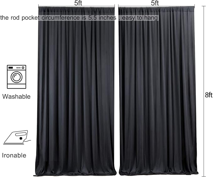 Wrinkle Free Black Backdrop Curtains for Parties, Polyester Photo Backdrop Drapes 2 Panels 5x8ft for Weddings Birthday Photography Background Parties Halloween Decor, 10ft x 8ft - Image 7
