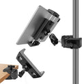 Mic Stand Tablet Holder, 360° Swivel iPad Mic Stand Holder Phone iPad Holder for Mic Stand/ Treadmill/ Spin Bike/ Peloton Exercise Bike Handlebar Mount, Fits 4-12.9" iPad, iPhone, Android Smartphones by JCWINY