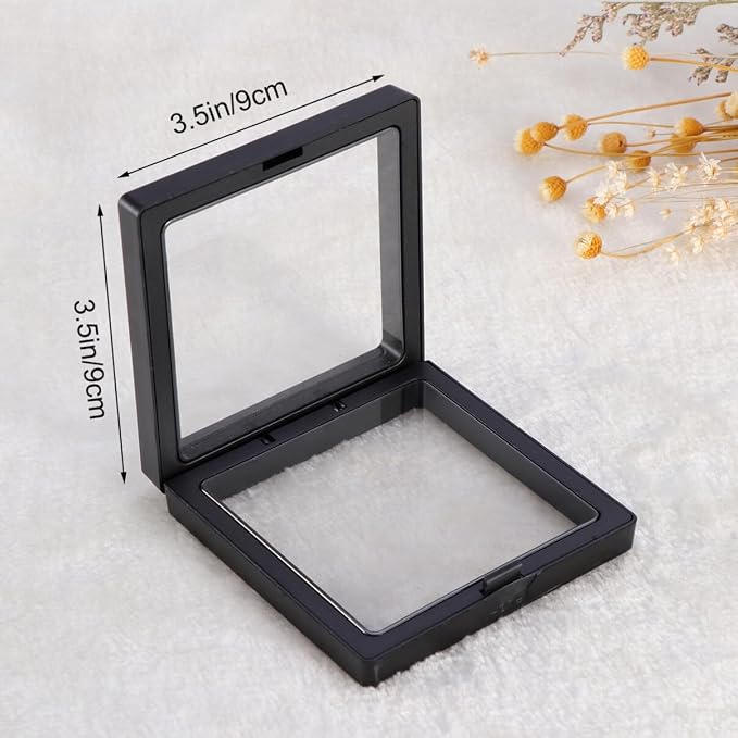 Gatuida Floating Frame Display Case for and Jewelry Pe Film Shadow Box Round Base Black Showcase for Medals Stamps and Memorabilia - Image 2