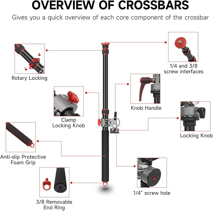 AMBITFUL 56.5" Tripod Extension Boom Arm Aluminum Heavy-Duty Stand Arm | 18.3"-56.5" Adjustable Tripod Boom Arm with Sandbag 360° Rotatable Overhead Photography Arm for Camera, 22lbs Load Capacity - Image 6