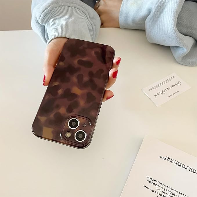 Cute Phone Case for iPhone 15 Plus/14 Plus Case Cheetah Leopard Print | Amber Tortoiseshell Pattern,Full Camera Protective,Slim Shockproof TPU,Aesthetic Girly Glossy Cover for Women Men-Brown - Image 5