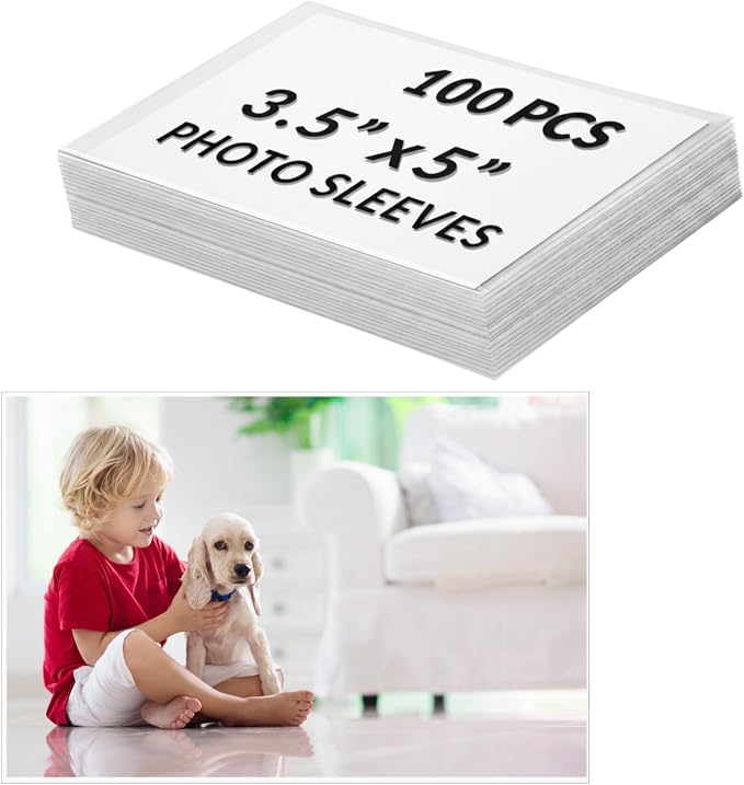 3.5x5 Photo Storage Sleeves 100 Count, Ultra Clear Photo Sleeves for Photos & Art Prints, Archival Acid-Free Photo Protector Sheets, Heavy Duty Recipe Card Protectors (3.94 Mil Extra Thick) by Freude