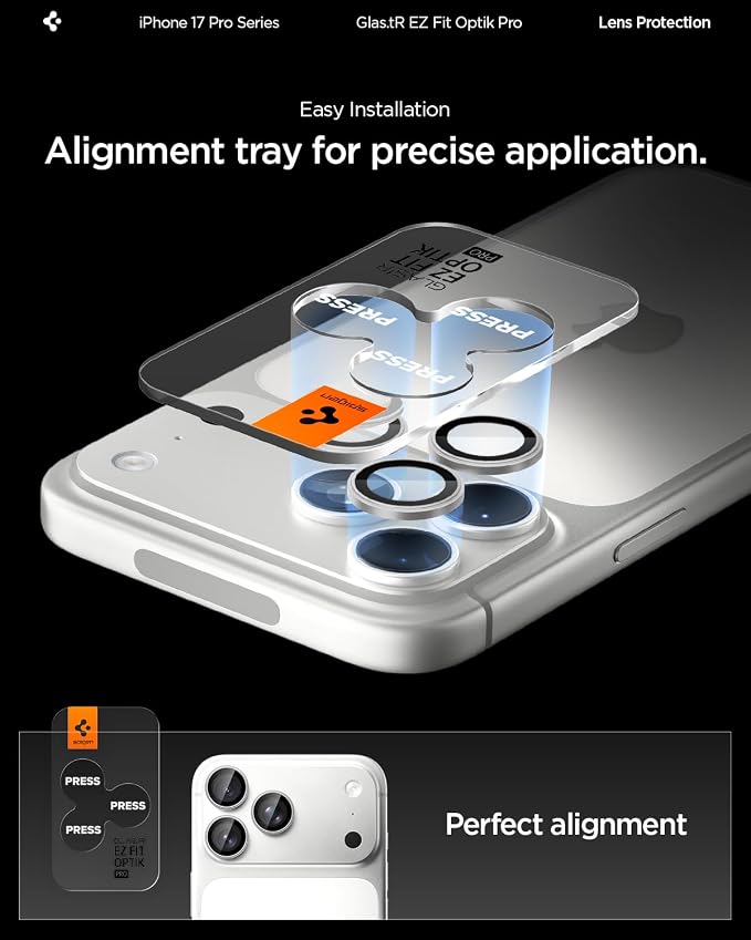 Spigen Camera Lens Protector for iPhone 17 Pro Max / 17 Pro - Silver | GlasTR EZ Fit Optik Pro, 9H+ Tempered glass, Scratch resistant, Auto-align tray, Original photo quality, Case-friendly, 2Pack - Image 4