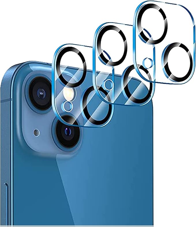 [3 Pack] Camera Lens Protector Compatible for iPhone 13 & iPhone 13 Mini Camera Cover Premium 9H Tempered Glass [Anti-Scratch]99.99% Transparency with Black Circle Design for iPhone 13 6.1 by Tamoria