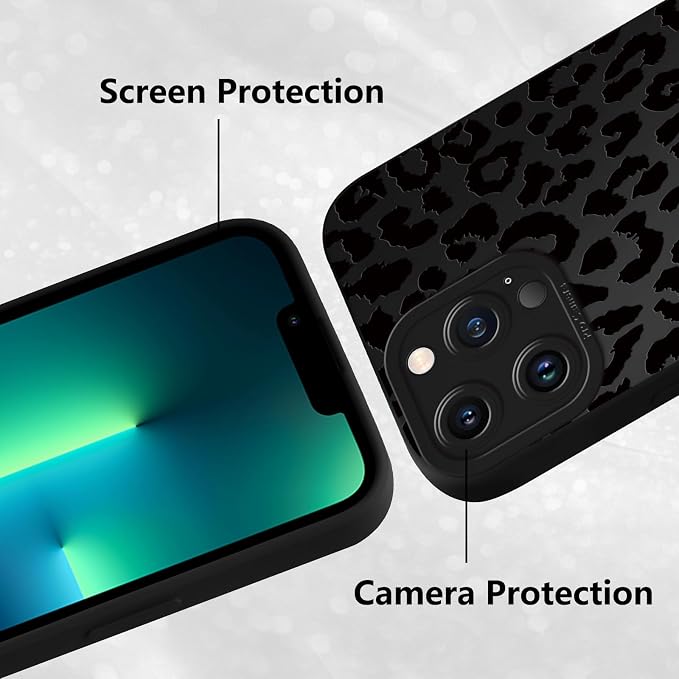 Cute Black Cheetah Print Phone Case for iPhone 13 Pro Max 6.7" | Aesthetic Leopard Pattern Design Cover Full Camera Lens Protective Shockproof Soft Slim TPU Funda for Men Women Girls - Image 5