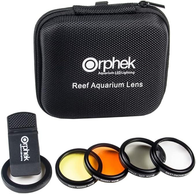 Orphek Coral Lens – Kit for All Smartphones – 4 Lens Included: Macro, CPL 37mm Polarized, 15,000k Orange, 20,000k Yellow – Universal Phone Clip – Lens Made of Glass – for Better Photography by Orphek