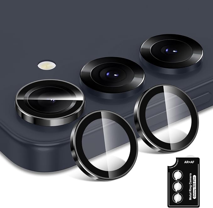for Samsung Galaxy S25 Plus Camera Lens Protector, Individual Metal Ring Tempered Glass Lens Cover, [Strong Adsorption] Scratch Resistant Ultra-Thin HD Clear Lens Cover, 1 Set-Black Ring - Image 2