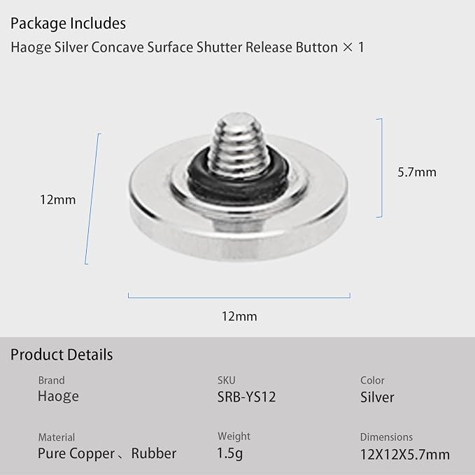 Haoge 12mm Metal Shutter Release Button for Fujifilm XT5 XM5 XT50 GFX100RF XE5 Nikon Zf DF and Leica Q3 43 M10 M-11 Sony rx1r iii Concave Surface Silver,New Version: Diameter 12mm - Image 8