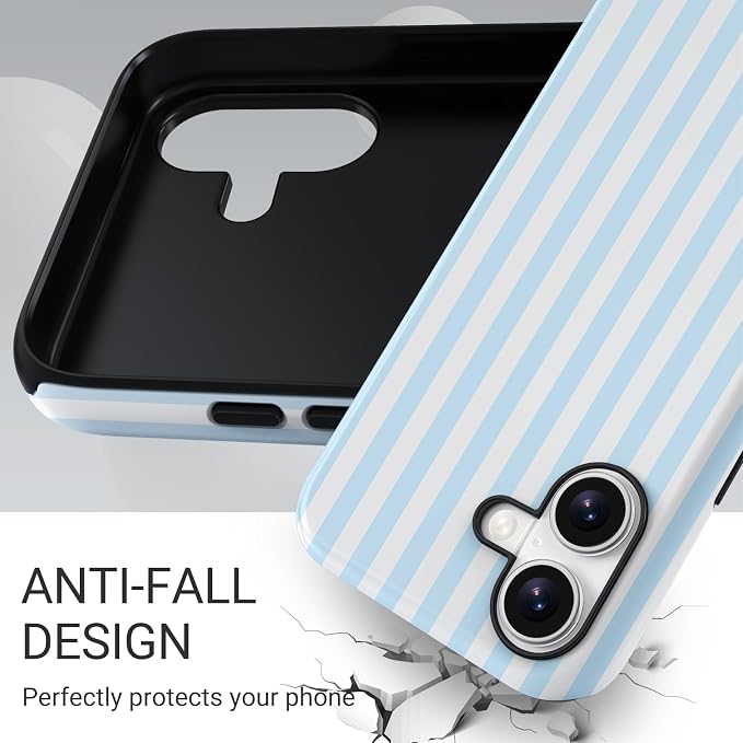 TPU Phone Case for iPhone 16, MagSafe Wireless Charging Compatible, Shockproof Slim Fit Protective Cover with Anti-Yellowing & Raised Camera Protection (Blue Stripe, iPhone 16) - Image 4