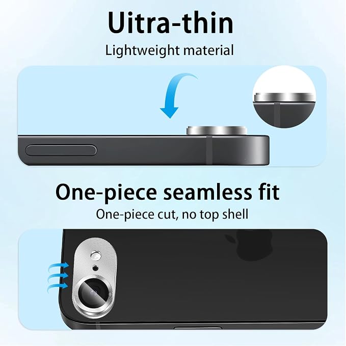 (3 Pack) Camera Lens Protector for iPhone 17e / iPhone 16e, Aluminum Alloy Sapphire Glass Camera Screen,Anti Scratch, Bubble Free,Tempered Glass Screen Protecto - Silver - Image 3
