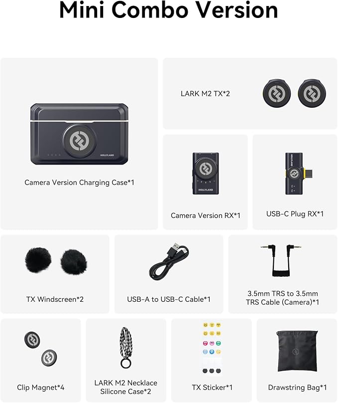 Hollyland Lark M2 Wireless Microphone for iPhone/Camera/Android/PC, 48kHz/24-bit High Fidelity Audio, 300m Range, Noise Cancelling, 40h Use, YouTube, Vlog, Streaming (Black, with Camera RX + USB-C RX) | 48kHz/24-bit High Fidelity Audio, 300m Range, RX+... - Image 9