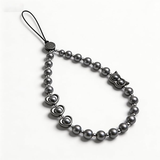 Phone Charm Beaded Strap Cute Cell Phone Wrist Straps String Accessories Hand Aesthetic Lanyard Wristlet Chain for iPhone 17 Pro Camera Case AirPods Bags Keychains Women Girls Gray Pearl by Casecond