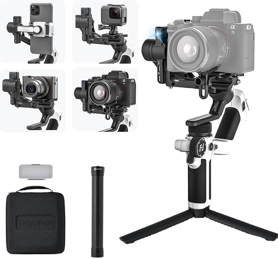 FeiyuTech SCORP Mini 2 Combo Camera Gimbal with Built-in AI Tracking | All-in-one 3-axis gimbal with gesture control, touchscreen and quick release for cameras, action cams and smartphones,White by FeiyuTech