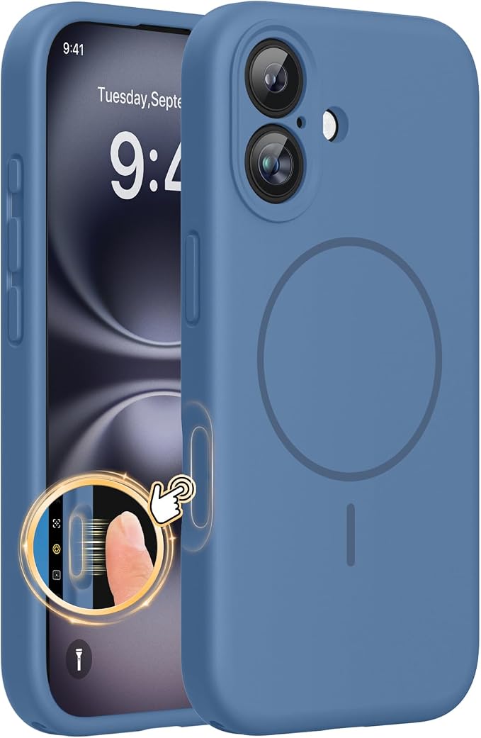 Miracase Silicone & Magnetic for iPhone 16 Case, Glass Blue | Compatible with MagSafe, Anti-Scratch Microfiber Lining, Liquid Silicone Case Shockproof Drop Protection Phone Case for 16 by Miracase