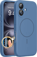 Miracase Silicone & Magnetic for iPhone 16 Case, Glass Blue | Compatible with MagSafe, Anti-Scratch Microfiber Lining, Liquid Silicone Case Shockproof Drop Protection Phone Case for 16 by Miracase