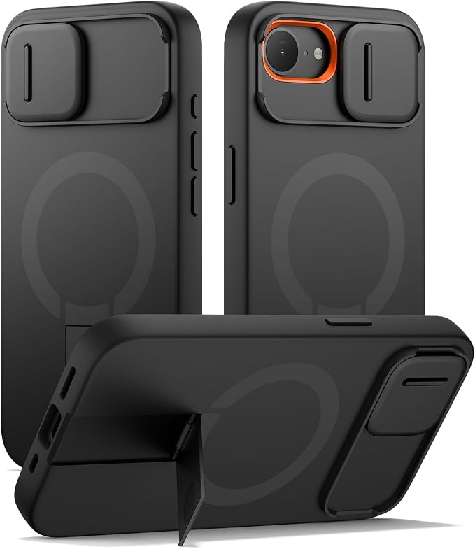 SURITCH for iPhone 17e/16e Case with Magnetic Camera Slide Cover and Adjustable Kickstand, Compatible with MagSafe, Shockproof Bumper Case Slim Protective Cover 6.1 Inch,Black by SURITCH