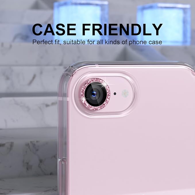 Choiche for iPhone 17e / 16e Camera Lens Protector Bling, Glitter-Soft Pink | Ultra HD, 9H Tempered Glass Camera Cover Screen Protector Metal Individual Ring Decoration Accessories, 1-Lens, 6.1-inch - Image 4