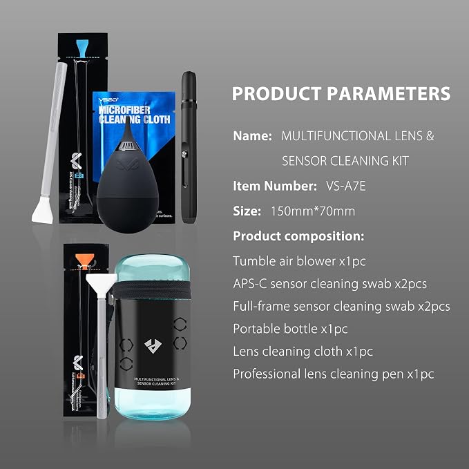VSGO 7-in-1 Camera Lens and Sensor Cleaning Kit | Lens Cleaning Pen, Air Blower, APS-C & Full Frame Sensor Cleaning Swabs, Microfiber Cleaning Cloth Included, VS-A7E - Image 9