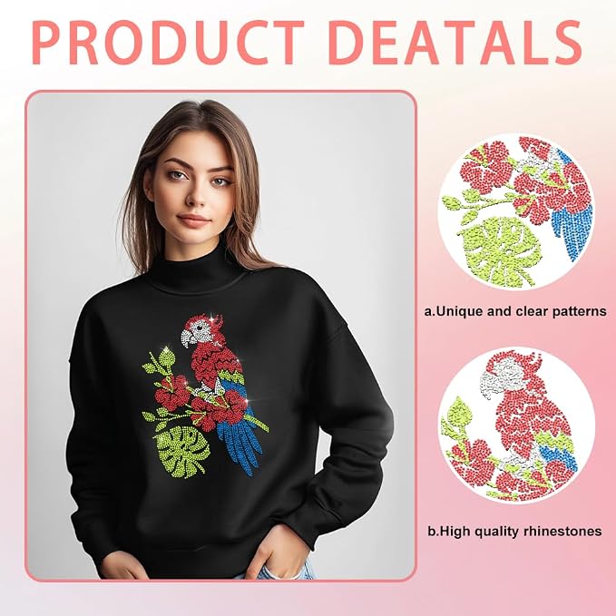 1 Pc Parrot Pattern Iron on Hotfix Transfer Decal, Bling DIY Patch Clothing Repair Applique T-Shirt Vest Shoes Hat Jacket Decor Clothing DIY Accessories - Image 2