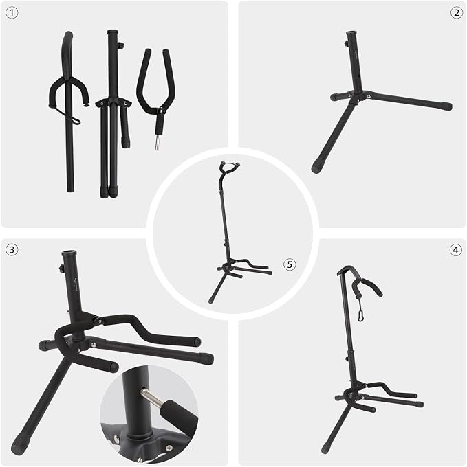 Amazon Basics Height Adjustable Foldable Guitar Stand with Secure Support, Padded Non-Slip Floor-Stand for Acoustic, Electric, Bass and Banjos, Portable Display-Stand, Black (Pack of 10) - Image 7