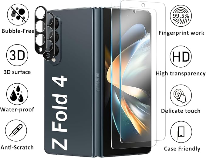 6 Pack Screen Protector for Samsung Galaxy Z Fold 4, Inner, Front and Lens | Flexible Inner Film, Front Glass Protection, Camera Protection, HD Clear, Responsive Touch, Case Friendly, Easy Installation - Image 9